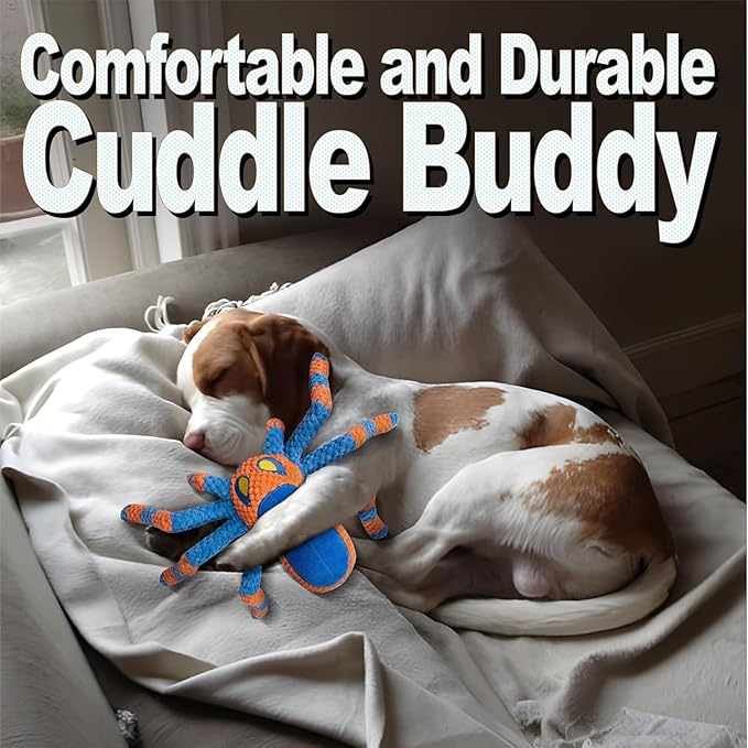 LEGEND SANDY Dog Toys for Aggressive Chewers, Large Dog Toys to Keep Them Busy, Interactive Pet Toys, Squeaky Puppies Toys, Tug of War Puppy Toy, Crinkle Doggeis Toy (Blue Spider)