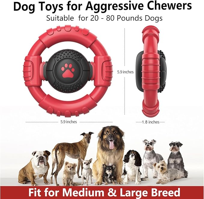 Tough Dog Toys for Aggressive Chewers Large Breed, Indestructible Nylon Rubber Squeaky Chew Toy for Big Dogs, Heavy Duty Super Chewer for Pitbull