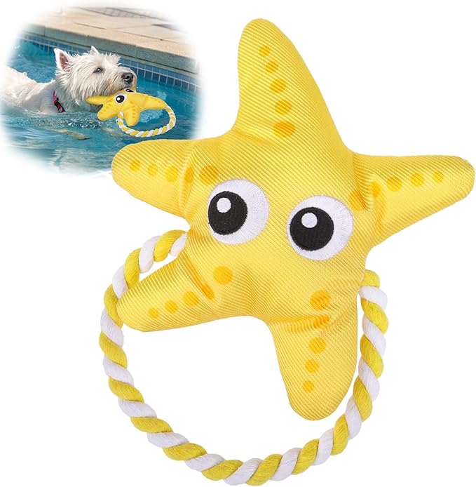 SCENEREAL Dog Water Toy for Small Medium Dogs- Floating Dog Toys Squeaky Toys for Pool Fetch, Starfish Shape Durable Rope Interactive Pet Chew Toy Summer Outdoor Interactive Play