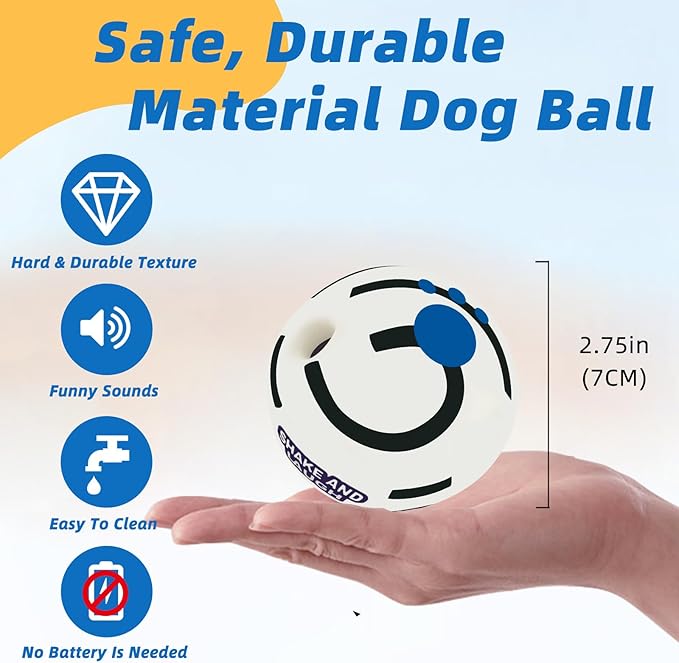 Glow in The Dark Dog Toys Ball, Interactive Dog Ball, Shaking with Gibbering Sound, XS, 2.75 in (7 cm)