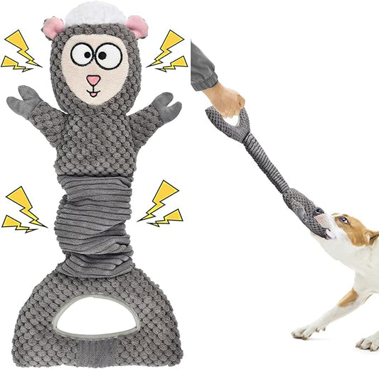 Dog Squeaky Toys, Sheep Plush Stuffing Dog Toys with Crinkle Paper for Puppy Teething, Tug of War Pet Chew Toys to Keep Them Busy, Small, Medium and Large (Gray)