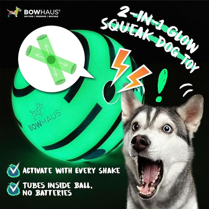 CAPHAUS Wobble Giggle Ball for Dogs, 5.5 Inch Durable Glow in The Dark Dog Exercise Toys, Non-Toxic Indestructible PVC Giggle Ball, Interactive Fun Squeaky Chew Toy for Indoor Outdoor Play