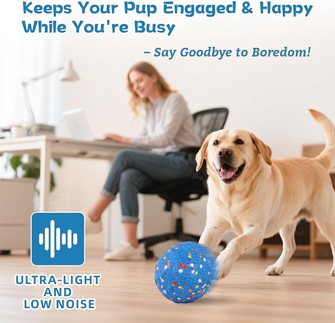3.4" Interactive Dog Ball–2025 Upgraded Vibrating Dog Ball Made of E-TPU,Ultra-Durable&Rechargeable for Aggressive Chewers, Indoor & Outdoor Play, Keeps Dogs Active,for Small/Medium/Large Dogs