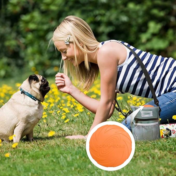 2 Pack Dog Flying Discs 8.7inches Durable Pet Interactive Toys Soft Rubber for Medium Large Breeds Training Outdoor Flight Orange