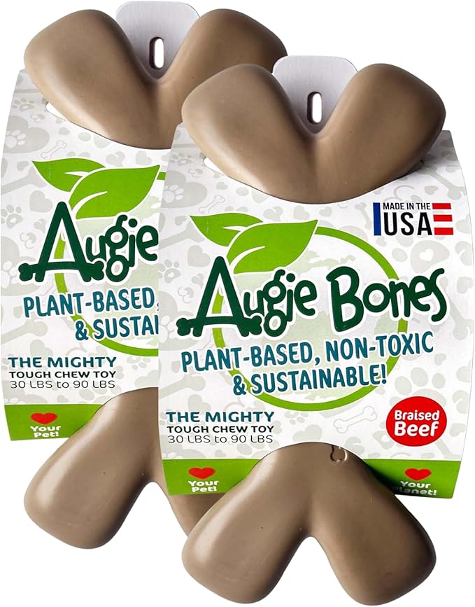 2-Pack Non-Toxic Dog Toys - Sustainable Beef Flavored Dog Chew Toys for Aggressive Chewers - Plant-Based Bioplastic Pet Toys - Made in The USA (Mighty)