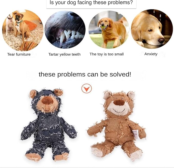 MAXBECK Dog Companion for Heavy Chewers- Indestructible Robust Bear Dog Toy, Resistant Squeaky Dog Toys for Heavy Chewers, Unbreakable Stuffed Plush Dog Toys for Aggressive Chewers (F-Oak+Purple)