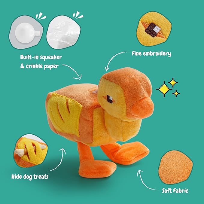 Dog Squeaky Toys 5 Pack, Square Pixel World Style Different Animals Durable Stuffed Plush Dog Toy to Keep Them Busy for Small Medium Large Dogs