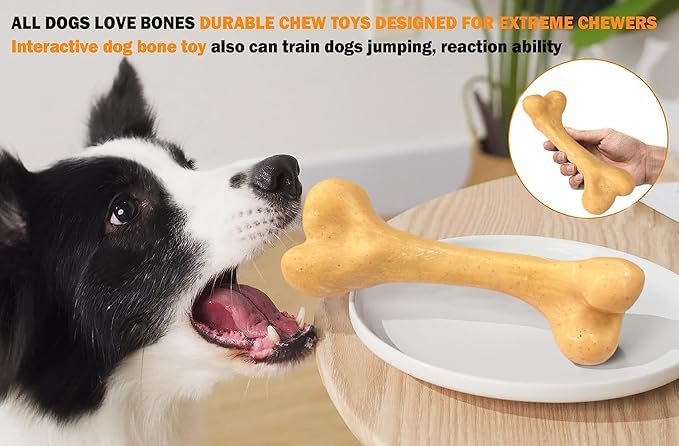 Indestructible Dog Toy for Aggressive Chewers, Nylon Chew Toy for Medium and Large Dogs, Durable Teething Toys for Puppies, Chicken Flavor