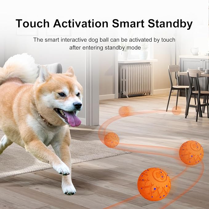 Smart Interactive Dog Toy, Automatic Moving, Bouncing and Stimulation, Silent Foam Material, IP54 Waterproof Rating, Active Rolling,Dog Ball for Medium and Large Dogs,Dog Birthday (Orange)