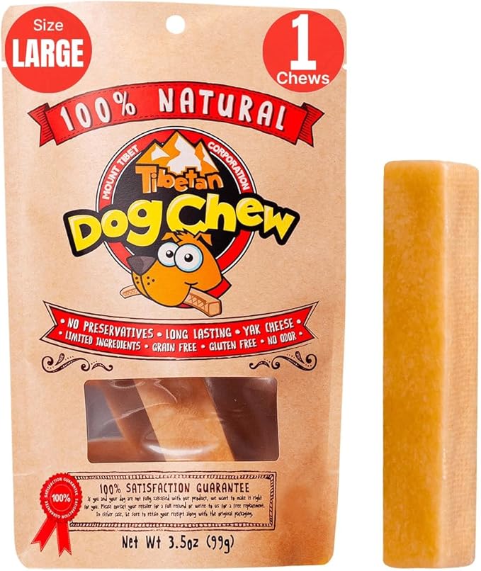 Tibetan Dog Chew Yak Cheese Sticks (1 Large Chew) - Natural, Handmade Large Dog Treats, Long-Lasting, Easy Digest, Ideal for Aggressive Chewers, Supports Oral Health, Grain and Gluten Free