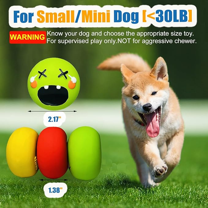 Squeaky Dog Toy for Small Dogs, Rubber Latex Puppy Toys Small Dog Toys, Soft Smile Face Squeaky Dog Balls Flat for Mini, Small Breeds
