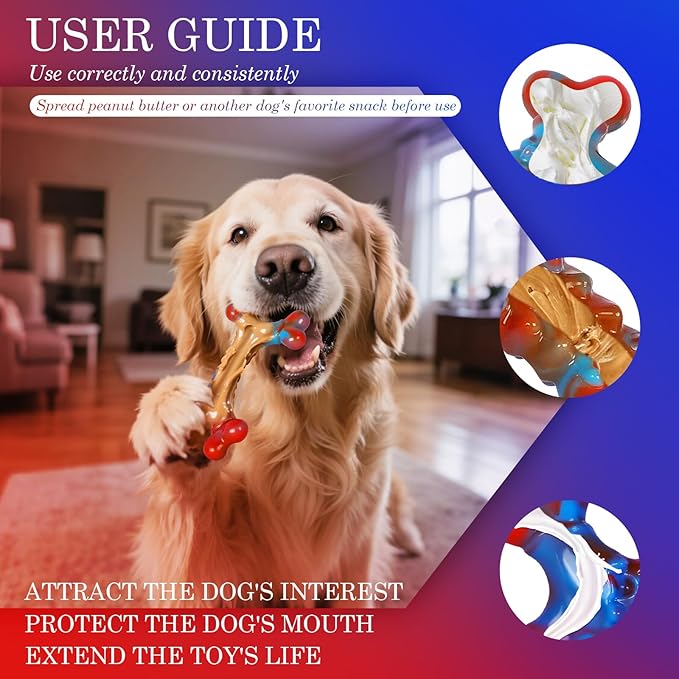 Tough Dog Toys for Aggressive Chewers, Indestructible Dog Chewers for Medium Large Breeds, Dogs Chew Toys Bone, Dogs Toys to Keep Them Busy, Boredom Toy for Large Breed, Bacon Flavor