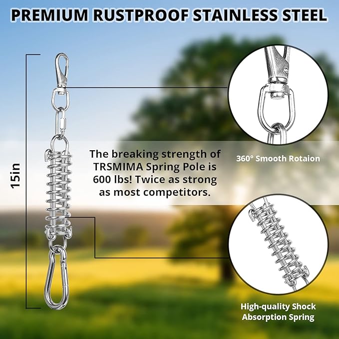 Spring Pole Rope Toys: Rope Pull & Tug of War with a Big Spring Pole Kit & 2 Strong 16ft Toys - Muscle Builder Interactive Toy for Pitbull Medium to Large Dog