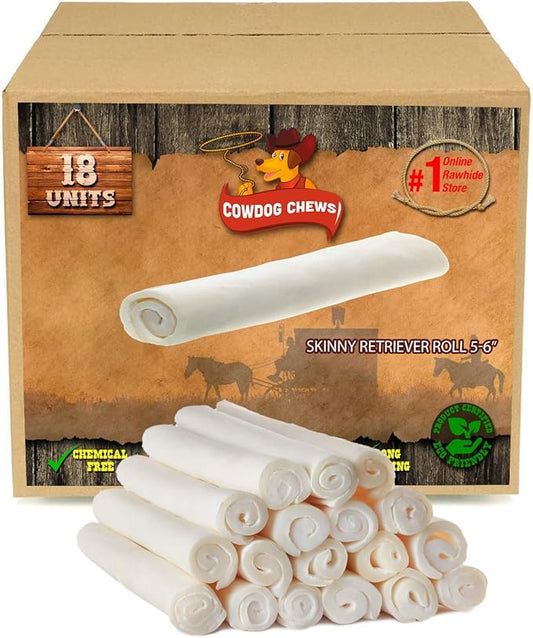 Cowdog Chews 5-6 Inches Rawhide Retriever Roll - Chewing Dog Treat, 100% Natural - Natural Grass Fed Livestock Sourced (18 Pack)