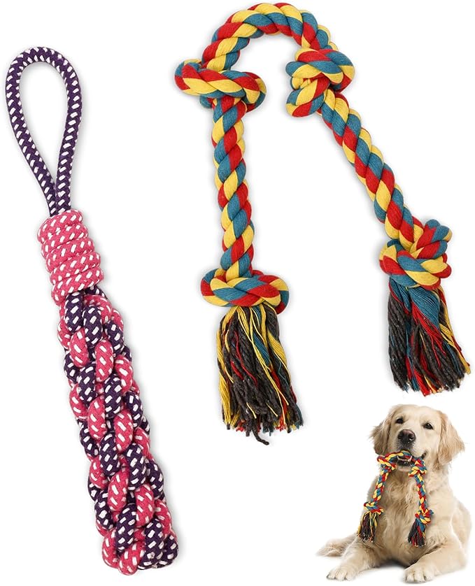 Petbobi Small Dog Rope Toy - 2 Pcs Tug of War Dog Rope, Durable Natural Cotton Pet Chew Toys for Teeth Cleaning, Interactive Puppy Teething Toys for Small Medium Pets