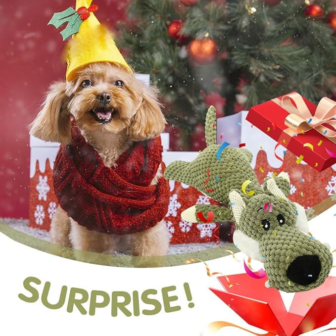 Dog Plush Toys for Aggressive Chewers, 2025 New Interactive Dog Toys for Heavy Chewers Durable Chew Toys Dog Plush Toy, Upgrade Dog Toys Indestructible Dog Puppy Squeaky Chew Toys (Grey+Green)