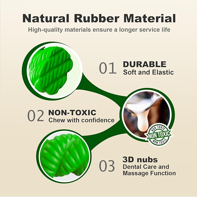 Dog Toys for Aggressive Chewers, Dog Toys for Medium Large Dogs, Toys for Traning, Indestructible Dog Toy with Beef Flavor, Natural Rubber Horseshoe-Shaped Chew Toys (Green)