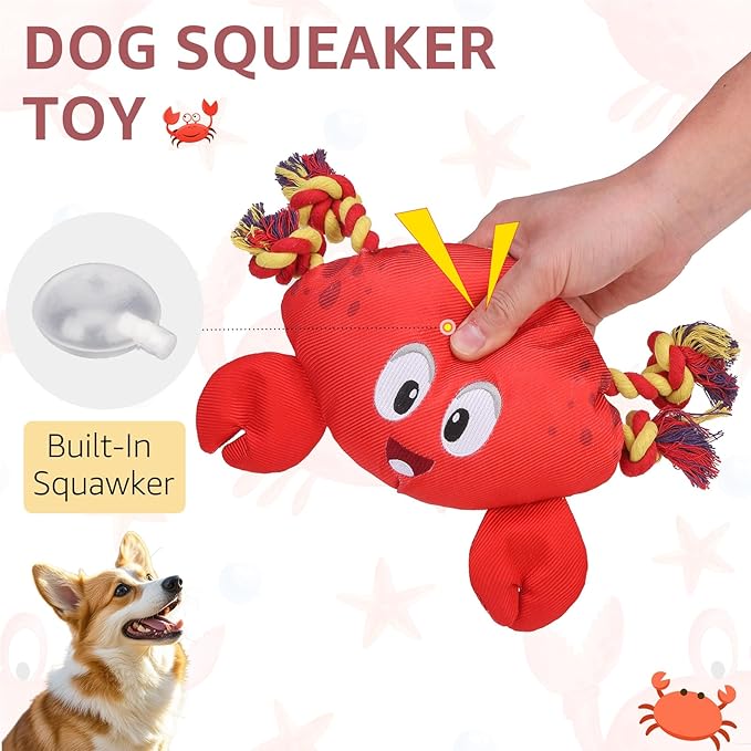 SCENEREAL Dog Water Toy for Small Medium Dogs- Floating Dog Toys Squeaky Toys for Pool Fetch, Crab Shape Durable Rope Interactive Pet Chew Toy Summer Outdoor Interactive Play