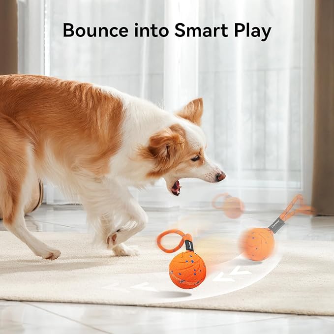 Cheerble Smart Interactive Dog Rope Toy Tug of War, Wicked Ball AIR Rope, Automatic Moving, Bouncing, and Rotating, E-TPU Material, IPX7 Waterproof Rating, Active Rolling Ball (Orange)