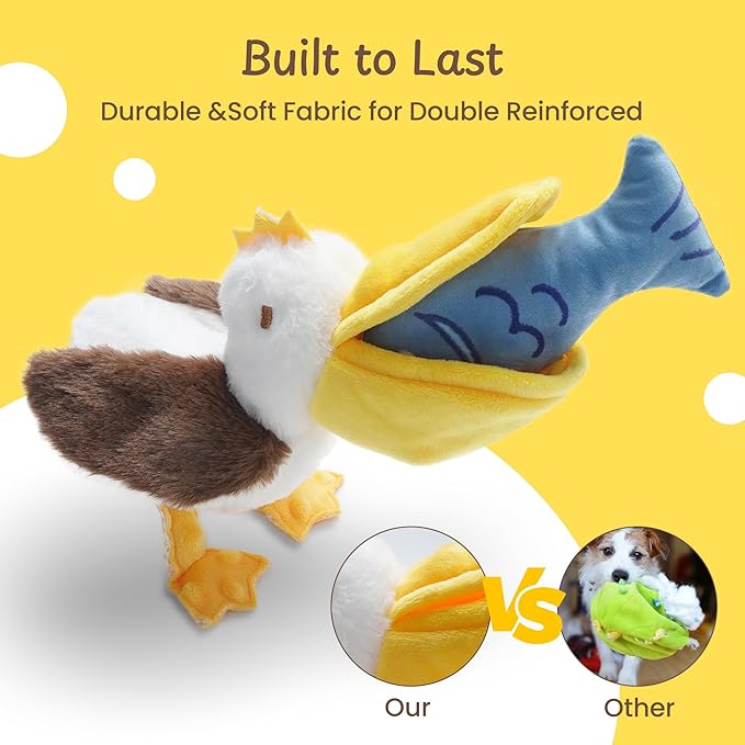Nocciola Pelican & Fish Plush Toy for Dogs, 2 in 1 Design with Squeakers and Crinkle Paper, Mental Stimulation Puzzle Toy for Small Medium Dogs to Relieve Boredom & Anxiety