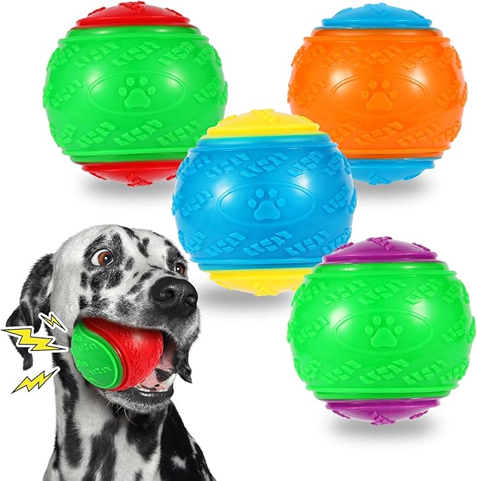 4 Packs Large Dog Balls, 4.5 inch Squeaky Dog Balls, High Bouncy Dog Ball for Interactive Playing, Dog Toys Balls for Training, Tough Ball Toys for Large & Medium Dogs Teeth Cleaning