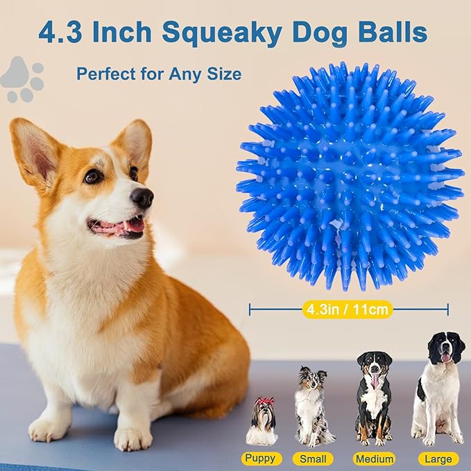 Beieverluck 6 Pack 4.5 Inch Squeaky Dog Toy Balls Spikey Dog Balls Large Dog Chew Toys for Medium Large and Small Dogs for Aggressive Chewers,6 Colors