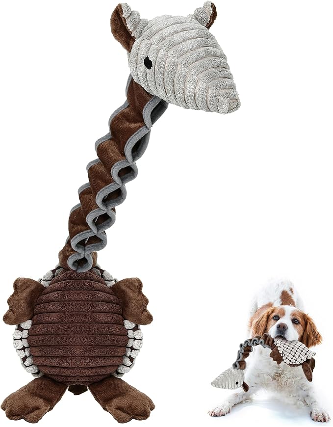 Dog Toys for Large Dogs Plush Dog Squeaky Toys to Keep Them Busy Tug of War Dog Toys for Medium and Small Dogs Made of Cotton Material and Crinkle Paper Stuffed Animals for Dogs（Armadillo