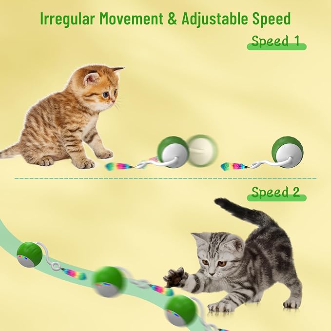 Interactive Cat Toys for Indoor Cats, DIY 5 in 1 Automatic Moving Cat Ball Toys/Puppies Toys with LED Rainbow Lights, Smart Sounds&Touch Control Cat Toys,USB Rechargeable Green