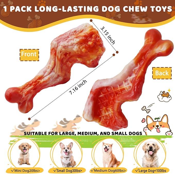 Magicorange Dog Chew Toys for Aggressive Chewers, Nylon Durable Dog Toys, Bacon Flavored Tough Chew Toys (1 Pack)