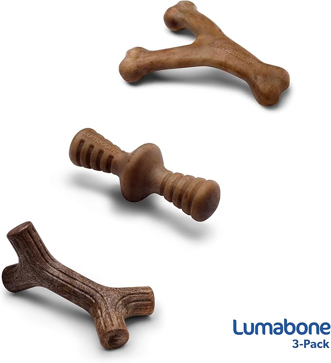 Real Bacon Medium 3-Pack Durable Dog Chew Toys for Aggressive Chewers, Made in USA – Wishbone, Zaggler, Stick