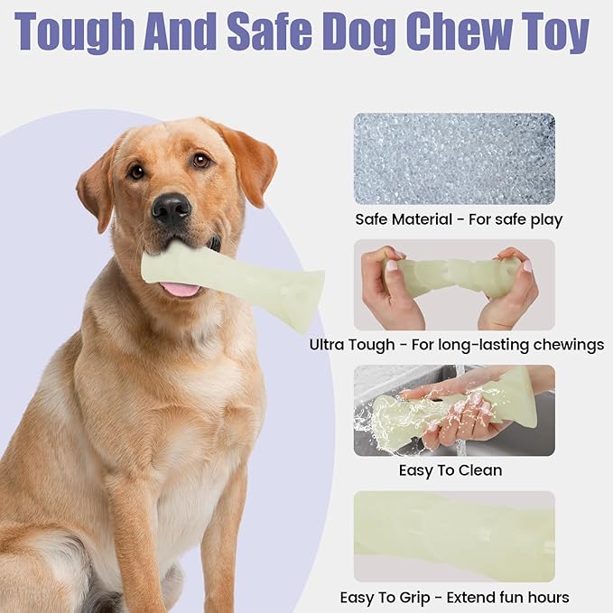 Glow in The Dark Dog Chew Toy, Rubber Dog Toys to Keep Them Busy, Interactive Treat Dispensing Puzzle Toy with Teeth Cleaning, Outdoor Fetch & Nighttime Play