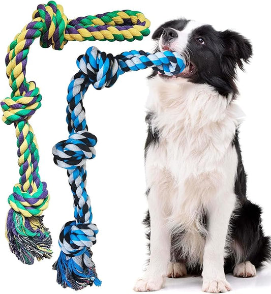 2 Pack Dog Rope Toys for Large Breed Aggressive Chewers, Nearly Indestructible Chew Rope Tug of War Toy for Dogs, Interactive Toy for Boredom, Teeth Cleaning (390g/each)