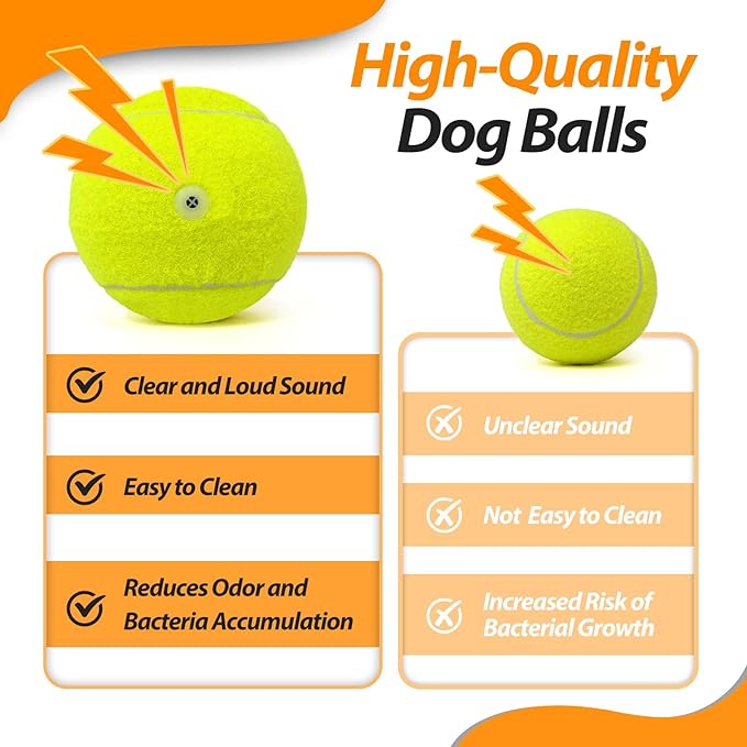 Tennis Ball Dog Toys 4 Pack - 4-Inch Durable and Safe Dog Ball, Sound Output from The Large Tennis Balls for Dogs with Mesh Bag, Perfect for Indoor and Outdoor Play