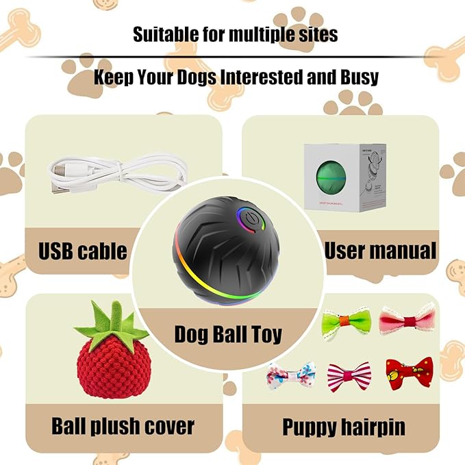 Interactive Dog Toys Dogs Ball,Moving Dog Toy with Touch Activated,Anti Boredom Dog Toys for Small Medium Dogs,Tough Motion Activated Automatic Vibrating Dog Ball,USB Rechargeable(Black)