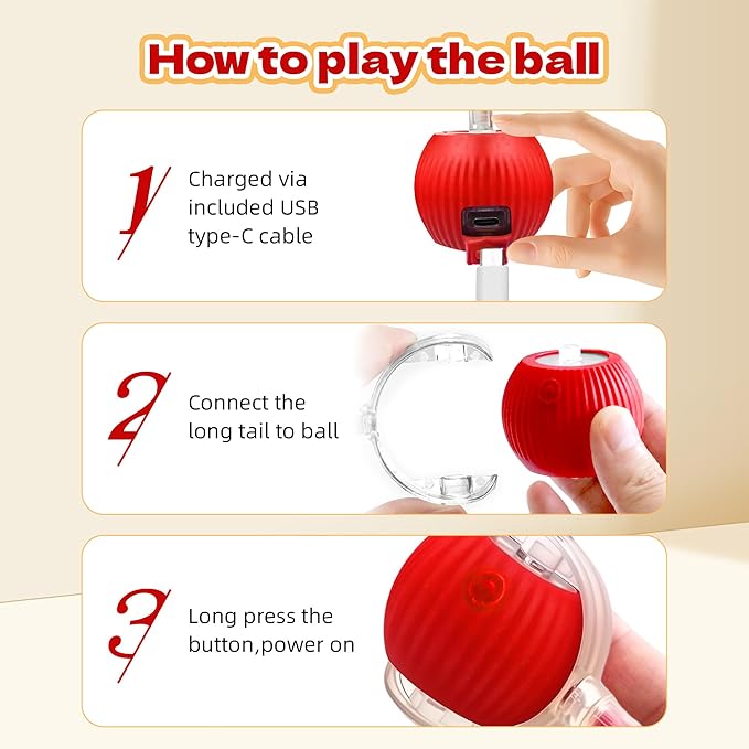 2-Pack Interactive Cat Toys Ball - 2025 New Gen with Smart Obstacle Avoidance & Auto Wake-Up,Includes 4 Speedy Tail 2.0 Ropes, Ideal Kitten Toys for Bored Indoor Cats (Red & Green)