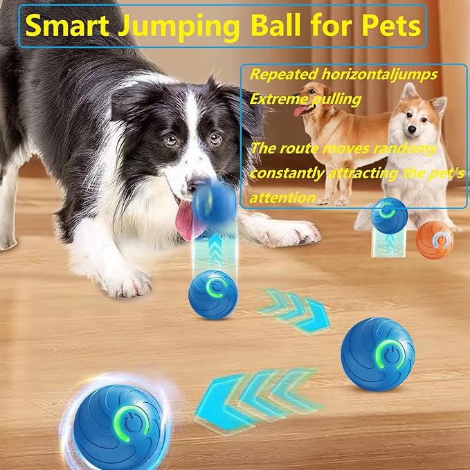 Smart jumping ball for dogs & Cats Duraspin Dog Bouncing Ball Random Path Electric Automatic Moving and Rolling Pets Toy Interactive Jumping Vibrating Bouncing Balls for Puppy Toys（1Pack，Orange）