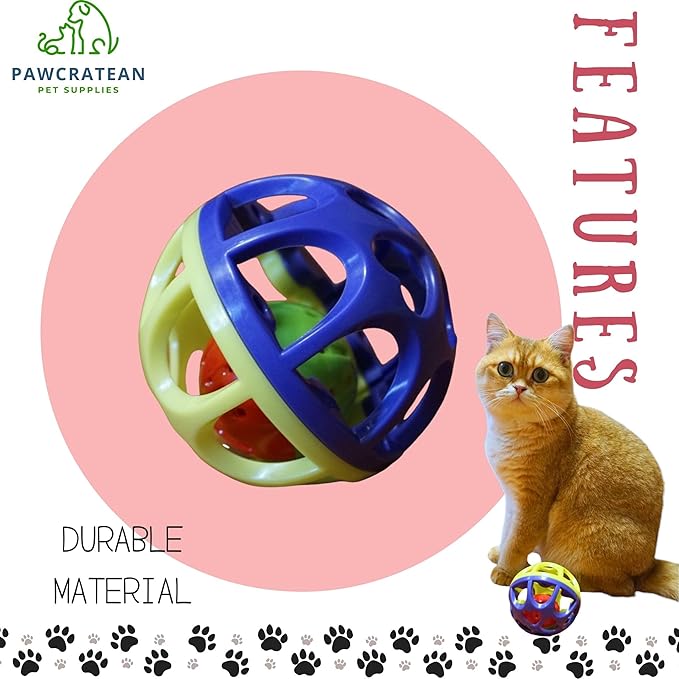Large Cat Ball Toy with Bell - Durable, Self-Entertainment, Colorful Indoor Exercise (Yellow & Purple)