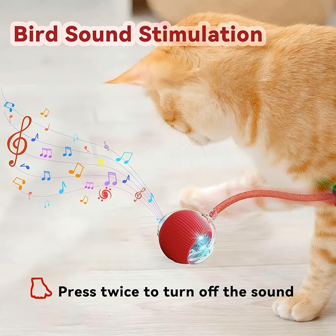 2 Pcs Interactive Cat Toys for Indoor Cats, Automatic Cat & Dog Toy with Elastic Mesh Tail, Electric Rolling Ball on Carpet, Chirping and Motion Activate Cat