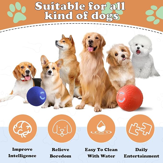 Interactive Duraspin Dog Ball, Self-Bouncing Vibrating & Auto-Rolling, Auto Stop Touch Start Jumping Ball Toy for Medium/Large Dogs (67mm, Orange)