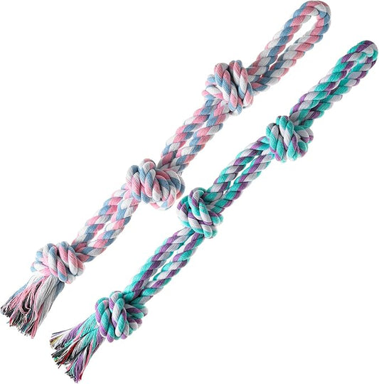 Dog Rope Toy, 2 Pcs Indestructible Dogs Toys, Dog Chew Toys for Aggressive Chewers, Tough Puppy Teething Chew Toys for Boredom, Dental Cleaning Tug of War Dog Toy, Great for Small to Large Breed