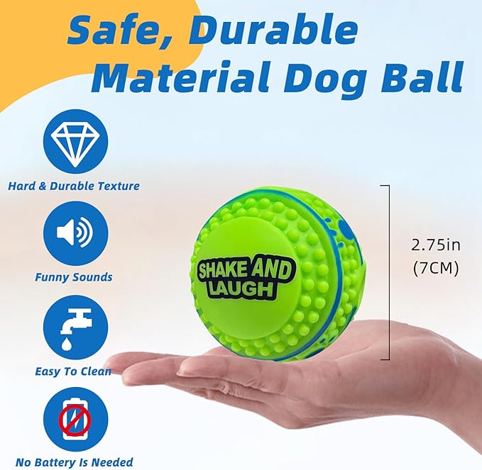 Spiky Interactive Dog Toys Ball, Shaking with Gibbering Sound, for Training, Teeth Cleaning & Herding, Straight, XS, 2.75 in (7 cm)