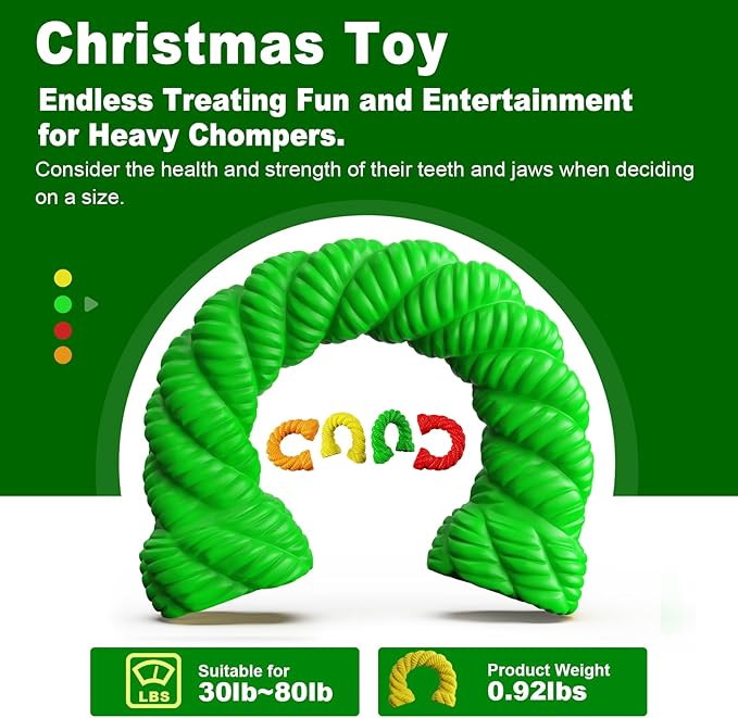 Dog Toys for Aggressive Chewers, Dog Toys for Medium Large Dogs, Toys for Traning, Indestructible Dog Toy with Beef Flavor, Natural Rubber Horseshoe-Shaped Chew Toys (Green)