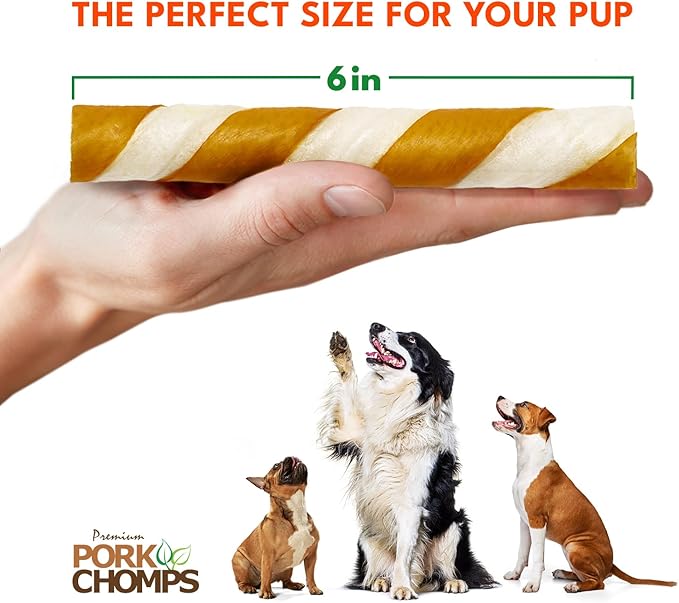 Pork Chomps Baked Pork Skin Dog Chew, 6-inch Twists, Peanut Butter Wrap, 4 Count (Pack of 2)