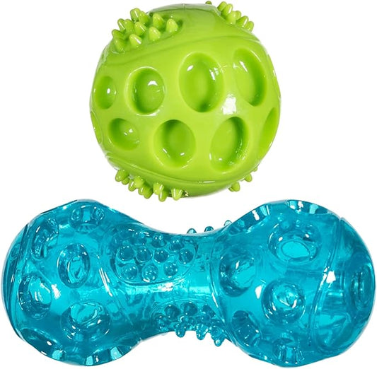 Chase 'n Chomp Squeak and Light Up Ball and Dumbbell Dog Toy, Mental & Physical Stimulation, Small, 2 Pack