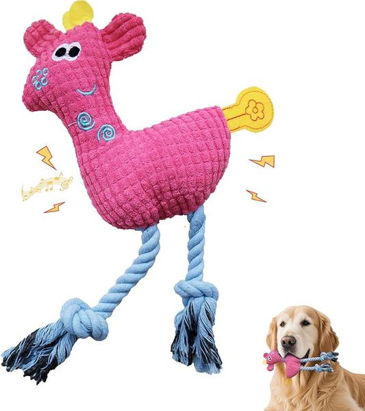 Squeak Plush Dog Toys for Small & Medium Breeds, Chew Resistant Rope to Keep Them Busy for Puppy Teething Chewing, Interactive Indoor/Outdoor Play, Best Pet Gift, Pink Deer