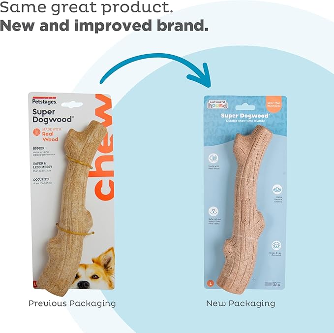 Petstages Outward Hound Super Dogwood Durable Dog Chew Toy, Large - Long Lasting Chew Stick Made with Real Wood - USA Made, L