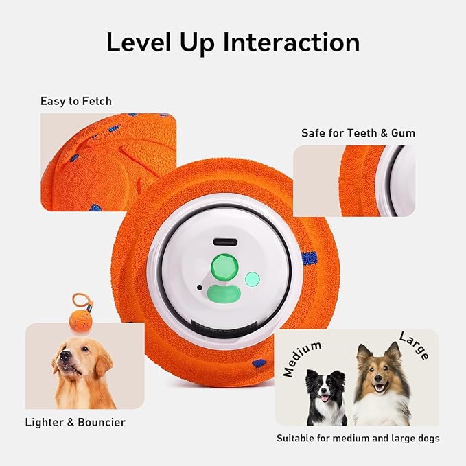 Cheerble Smart Interactive Dog Rope Toy Tug of War, Wicked Ball AIR Rope, Automatic Moving, Bouncing, and Rotating, E-TPU Material, IPX7 Waterproof Rating, Active Rolling Ball (Orange)