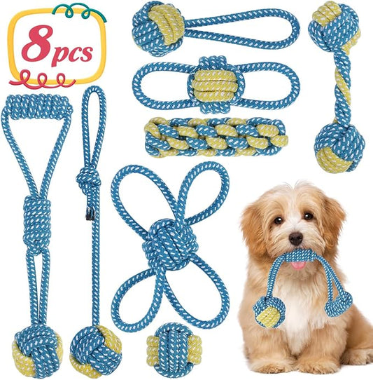 ETACCU 8 Pack Dog Rope Toys for Puppy & Small Dogs ， Puppy Rope Toy for Aggressive Chewers, Indestructible，Keeping Dogs from Being Bored- Blue