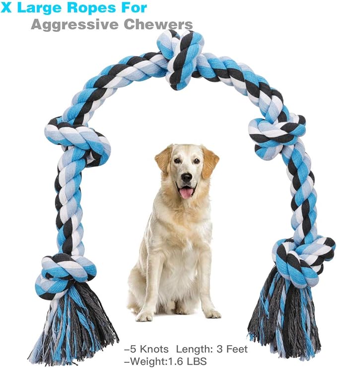Bmag Heavy Duty Dog Rope Toy for Aggressive Chewers, Medium Large Dogs, Tough Twisted Rope with 5 Knots