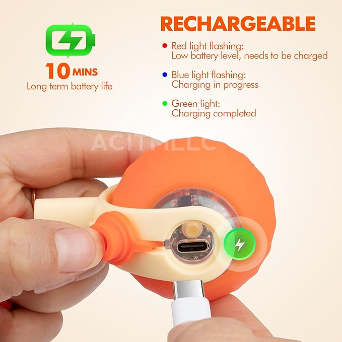 Interactive Dog Cat Ball Toy, Automatic Moving Cat Toy with Feather Tail, Electric Pet Smart Chase Ball Rechargeable, Silicone Material, for Puppy Kitten (Green)